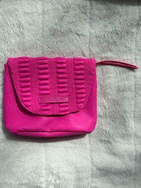 Elizabeth Arden Hot Pink Smocked Makeup Bag Cosmetic Pouch Wristlet Clutch